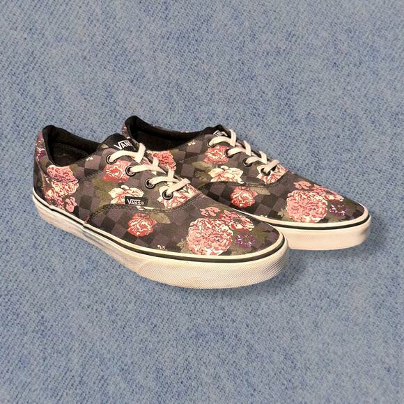 Vans Authentic Women’s Pink & Grey Floral Checkered Sneakers - Size 10.5 - Picture 1 of 7